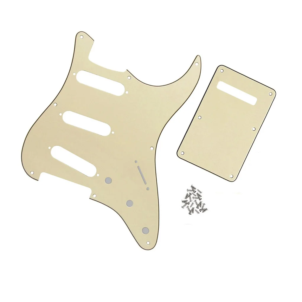 FLEOR Vintage 8-Hole Pickguard 3Ply Cream SSS Guitar Pickguard Back Plate Set & Screws for ST Electric Guitar Parts