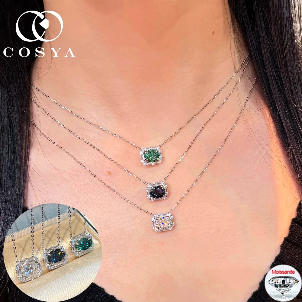 

COSYA 2CT 7*9 мм овальная огранка муассанит кулон ожерелье S925 серебро D цвет лабораторная бриллиантовая цепочка на шею для женщин свадебные украшения подарки