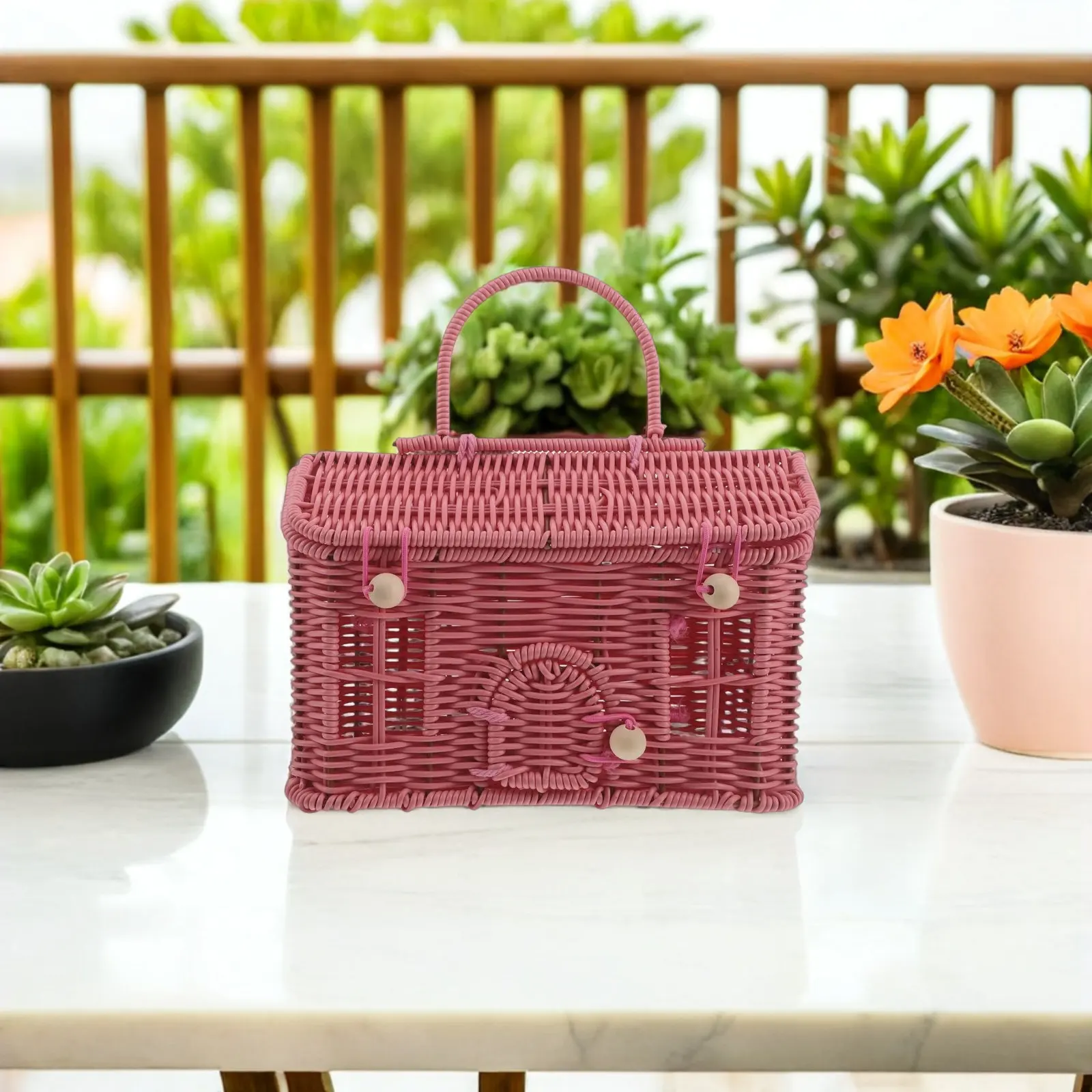 Decorative Shaped Imitation Rattan Basket Hand Woven Woven Picnic Basket with Handle for Outdoor Picnic Food Storage
