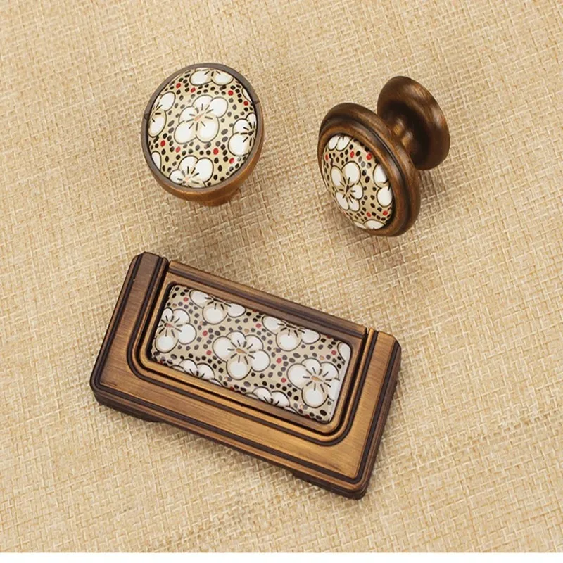 Antique Bronze Ceramic Cabinet Handles Vintage Drawer Knobs Wardrobe Door Handles European Furniture Handle Hardware