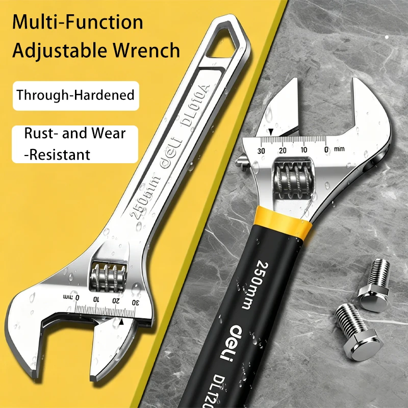 6/8/10/12 Inch Adjustable Wrench Laser Etched Scale Tight Grip Chrome Plating Rustproof Mechanic Hand Tool For Home Repair