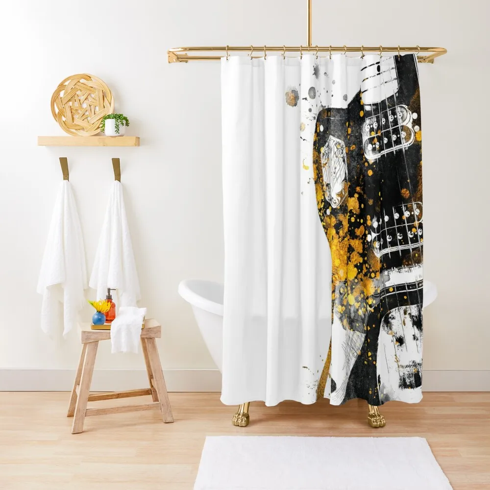 Guitar music art gold and black #guitar #music Shower Curtain Bathroom Box Anime Bathroom Curtain