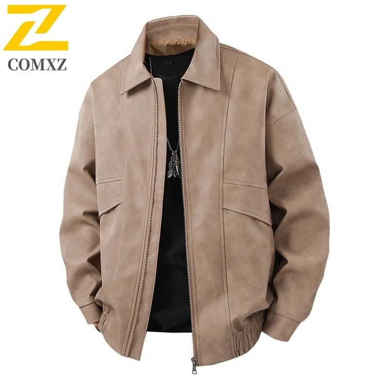 

COMXZ куртки из искусственной кожи с вышивкой, классическая свободная износостойкая уличная одежда, дорожная мужская байкерская куртка, пальто высокого качества для скалолазания