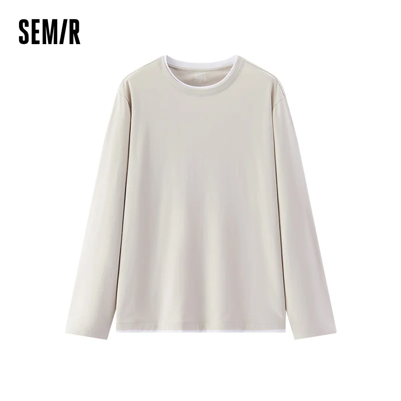 Semir Men Underwear Top Contrast Faux Two Piece Crew Neck Base Layer Home Casual Autumn Shirt Outdoor Wear 2026
