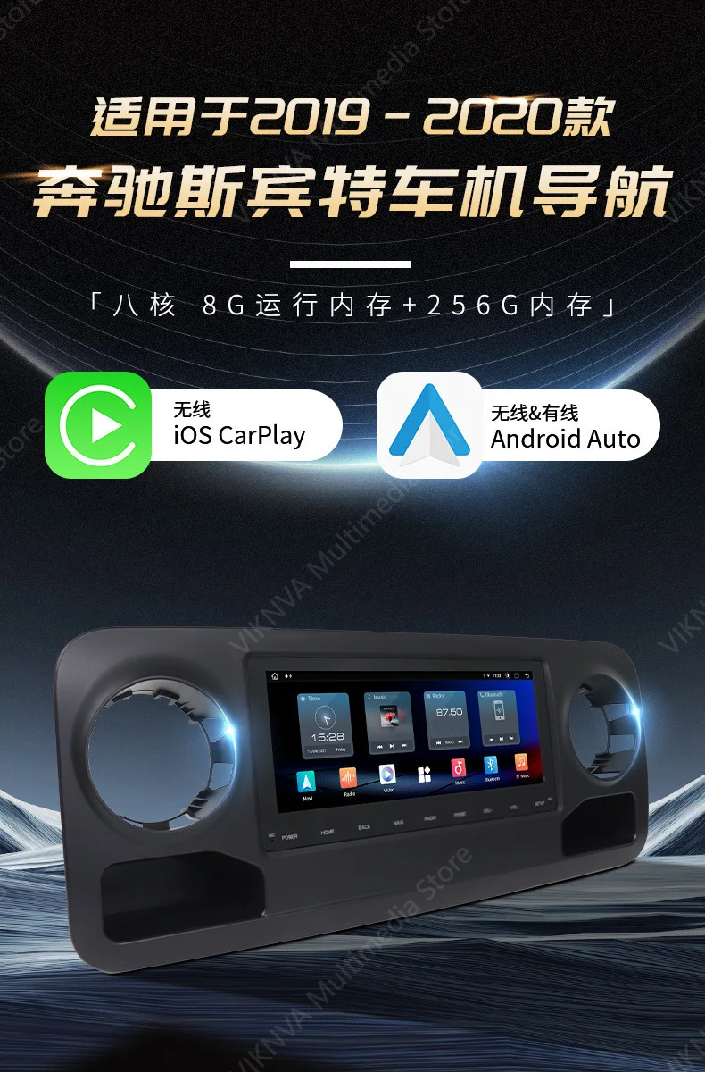 128G 2Din Android Video Players GPS Nav DVD Multifunction Car Bluetooth Radio Wireless Carplay For Benz Sprinter 2019 2020 2021