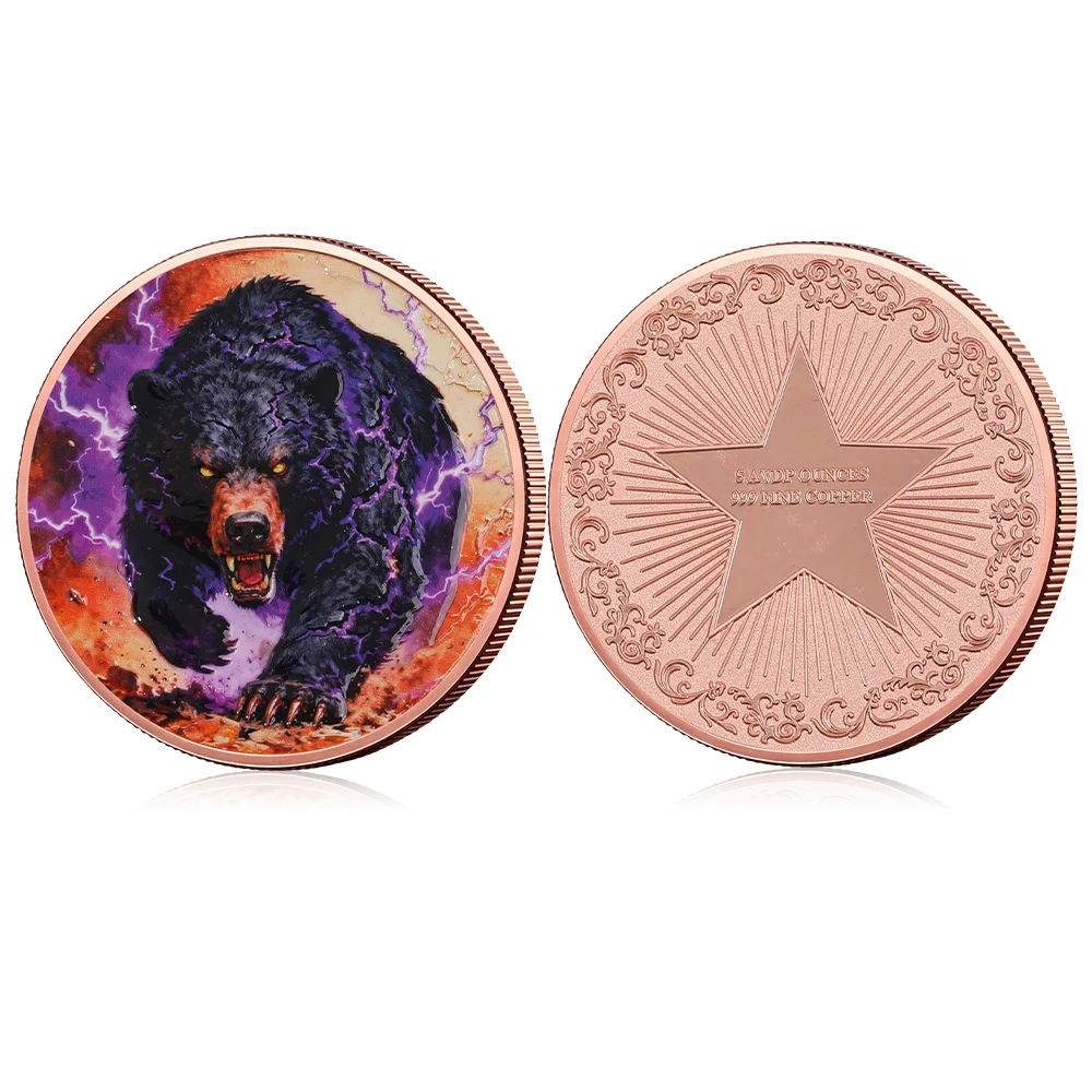 5AMDP Ounces .999 Fine Copper Coin Thunder Magic Black Bear Wildlife Fantasy Collectible Challenge Coin Wildlife Enthusiast Gift