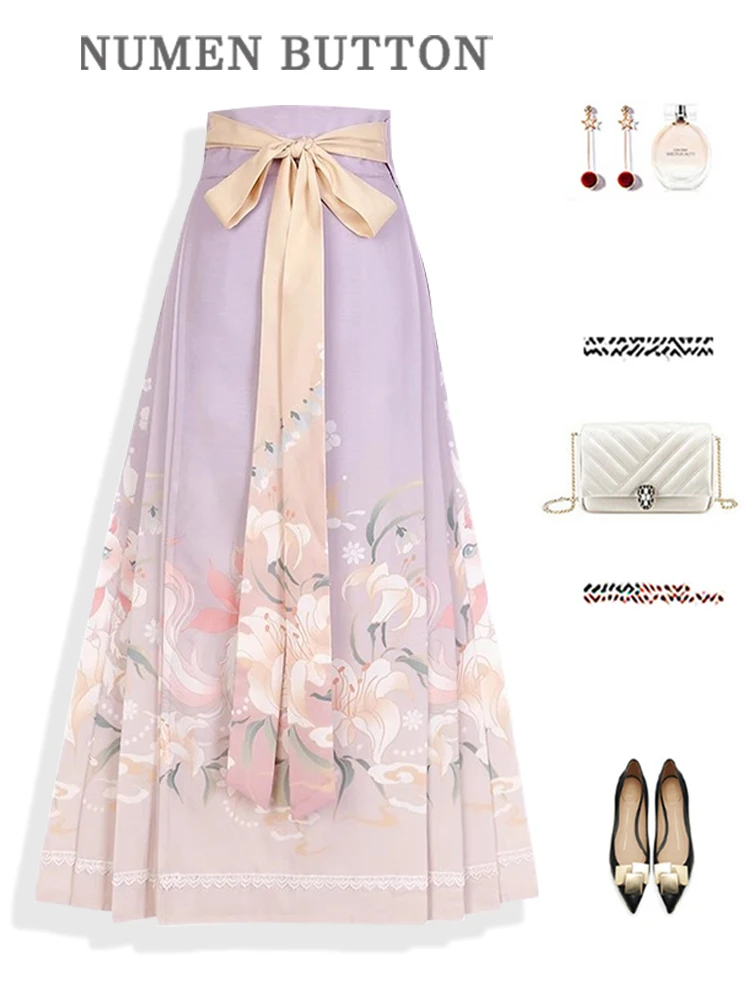 

Юбка трапециевидной формы с высокой талией, большой размер, китайский Sle, фиолетовый, национальный тренд, женская одежда Ele Aosphere, новинка 2025 года