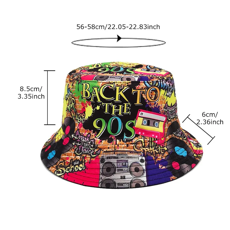 Retro 80s 90s Bucket Hats Fishing Hat for Men Women Rave Access Nostalgic Classic Party Graffiti Panama Cap Outdoor Sun Caps 4