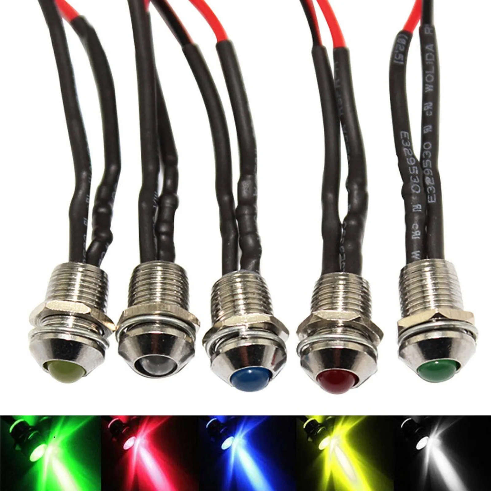 5Pcs 8mm LED Warning Indicator Light DC 12V LED Pilot Panel Dash Signal Indicator Warning Lights 22cm Cable For Car Boat Marine