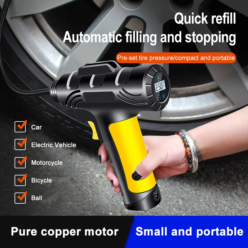 120W Wireless/Wired Car Air Pump Electric Portable Car Air Compressor Tire Air Pump 150PSI For Car Bike Motorcycle Tyre Inflator