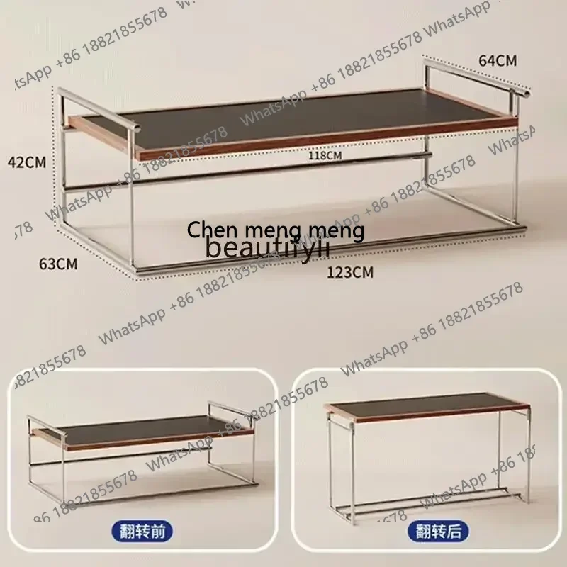 

D178 Nordic style coffee table living room small apartment designer multifunctional solid wood stainless steel tea table