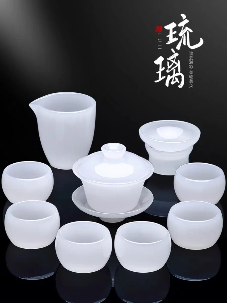 

White Jade Glazed Tea Set Home Kung Fu Tea Set