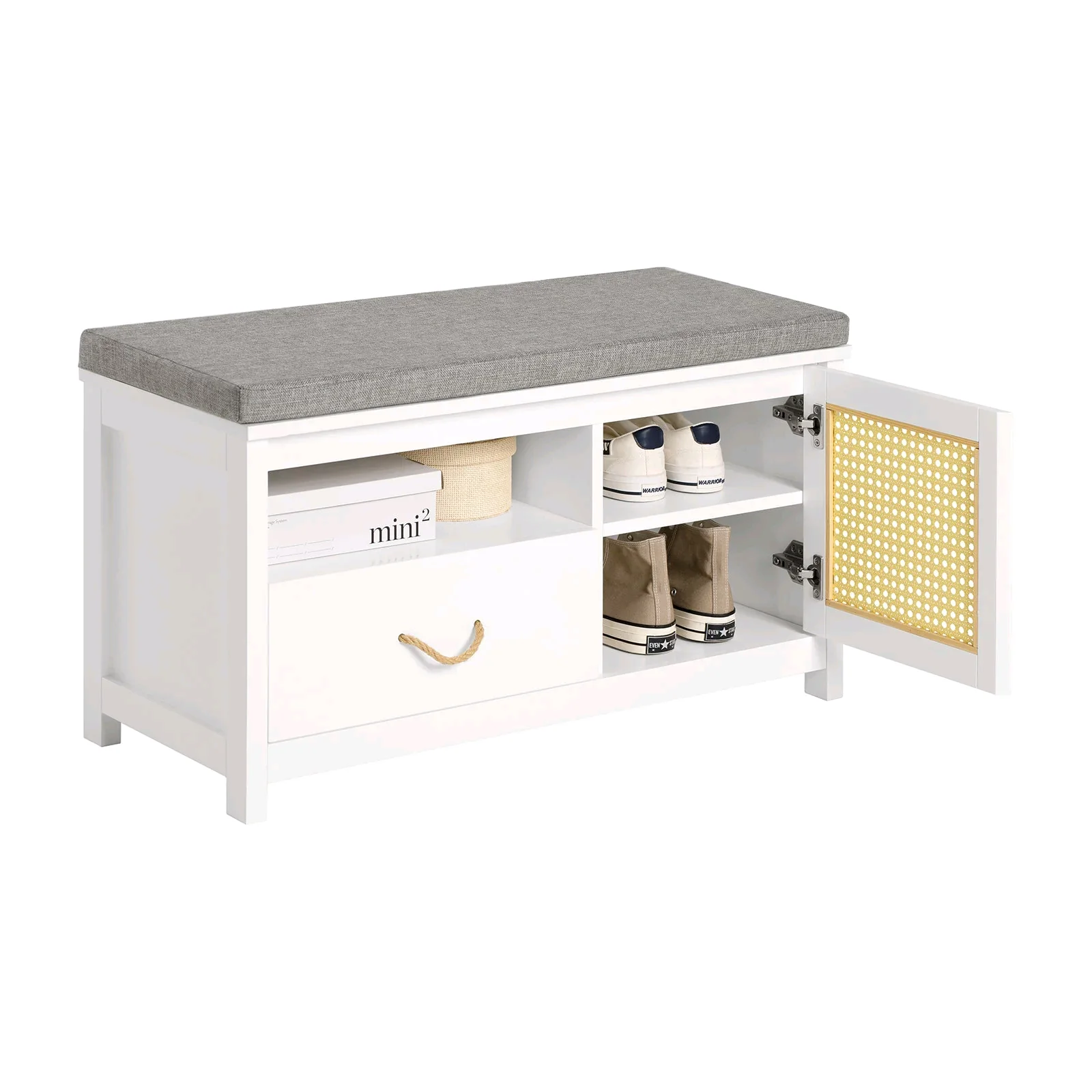 

！@Combohome White Simple Modern Wooden Furniture 9 Pair Shoe Cabinet Storage Bench for Kids