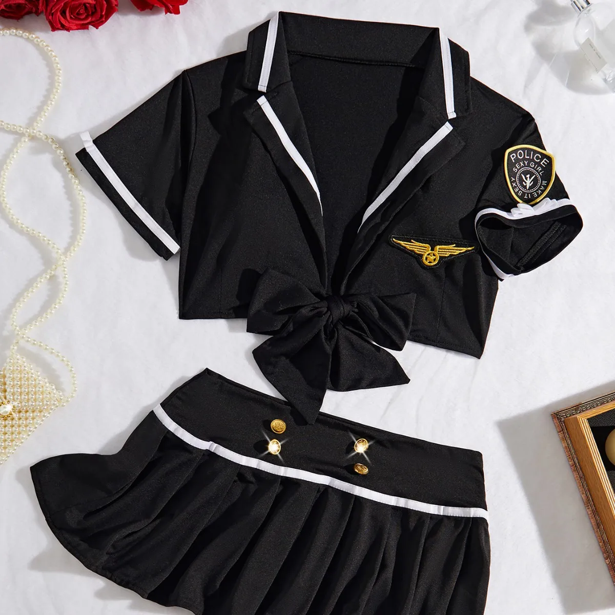 Uniformes de mujer policía y azul marino, conjuntos de tentación de talla grande, pijamas sexys para mujer