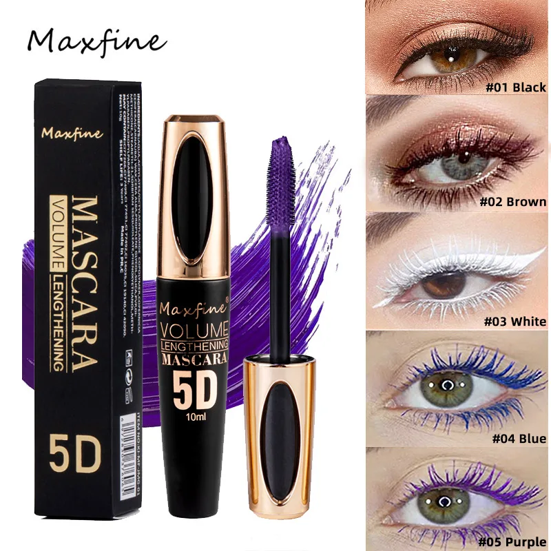 Mascara volume e allungamento Maxfine 5D - Impermeabile, resistente al sudore, sbavature - Prova, allungamento e primer, multicolore, 10 ml