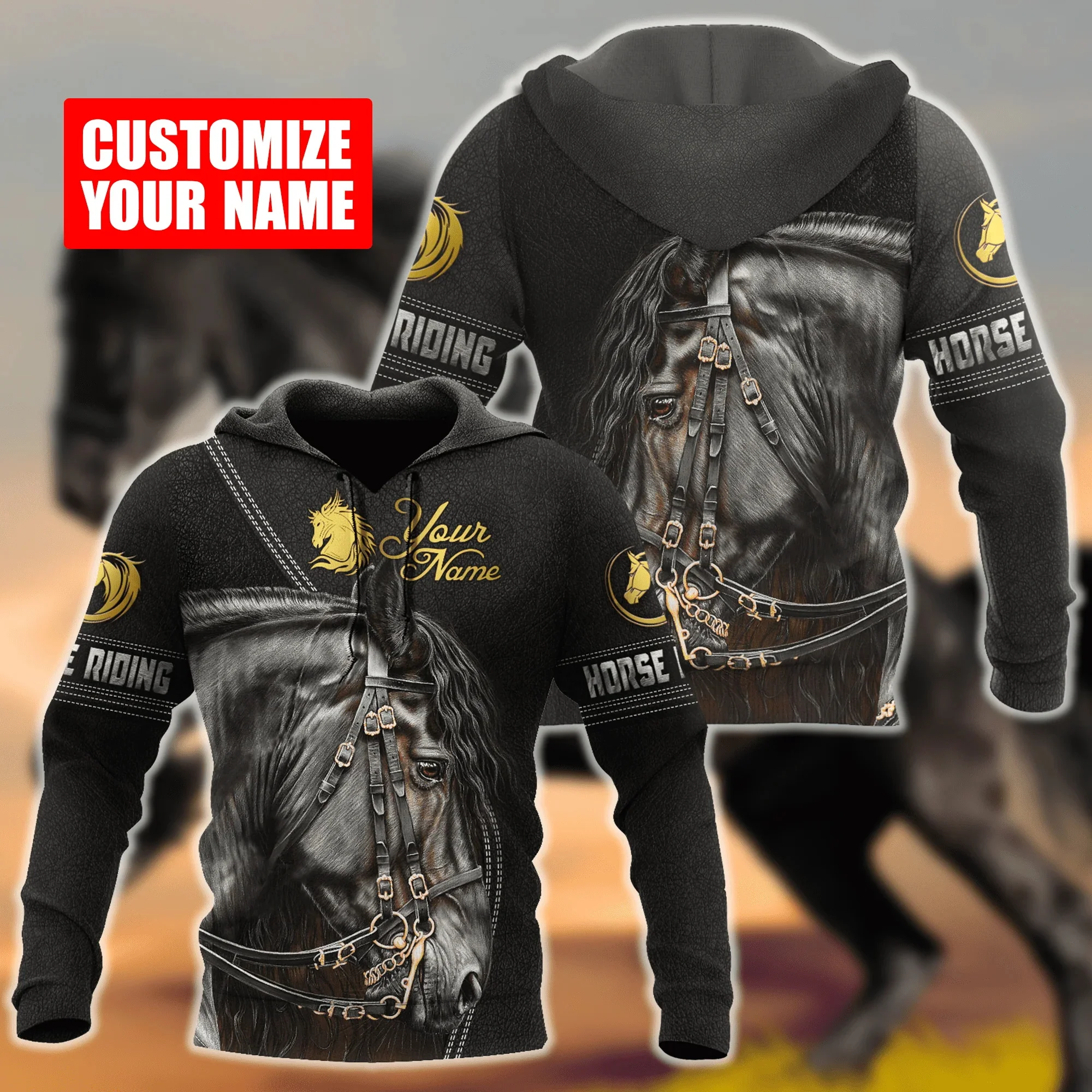 

PLstar Cosmos Personalized Name Rodeo Black Horse 3D Printed Men's Hoodie Autumn Unisex zipper Hoodies Casual Sportswear DW992