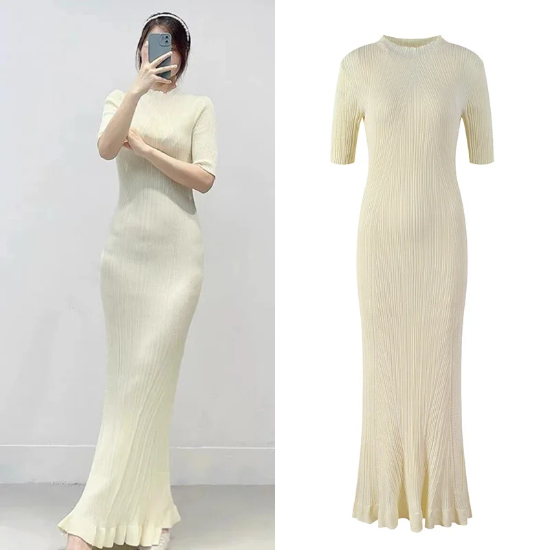 

Лето 2023, женский облегающий трикотаж из ледяного шелка Fi Tail Dr, комплект из двух предметов, нежный круглый комплект Ne ort Sve Evening Dr