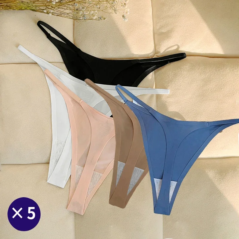 

5 Pcs/Lot Women Seamless Silk Sports Panties Seamless Comfort G-String Underwear Female Tiny Thongs Woman Sexy T-Panties Pack