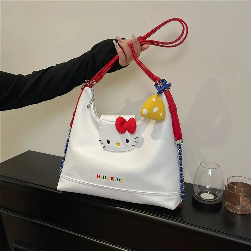 

Sanrio Cute Shoulder Bag for Woman Girls Kawaii Hello Kitty Handbag PU Leather Waterproof Portable Durable Large Capacity