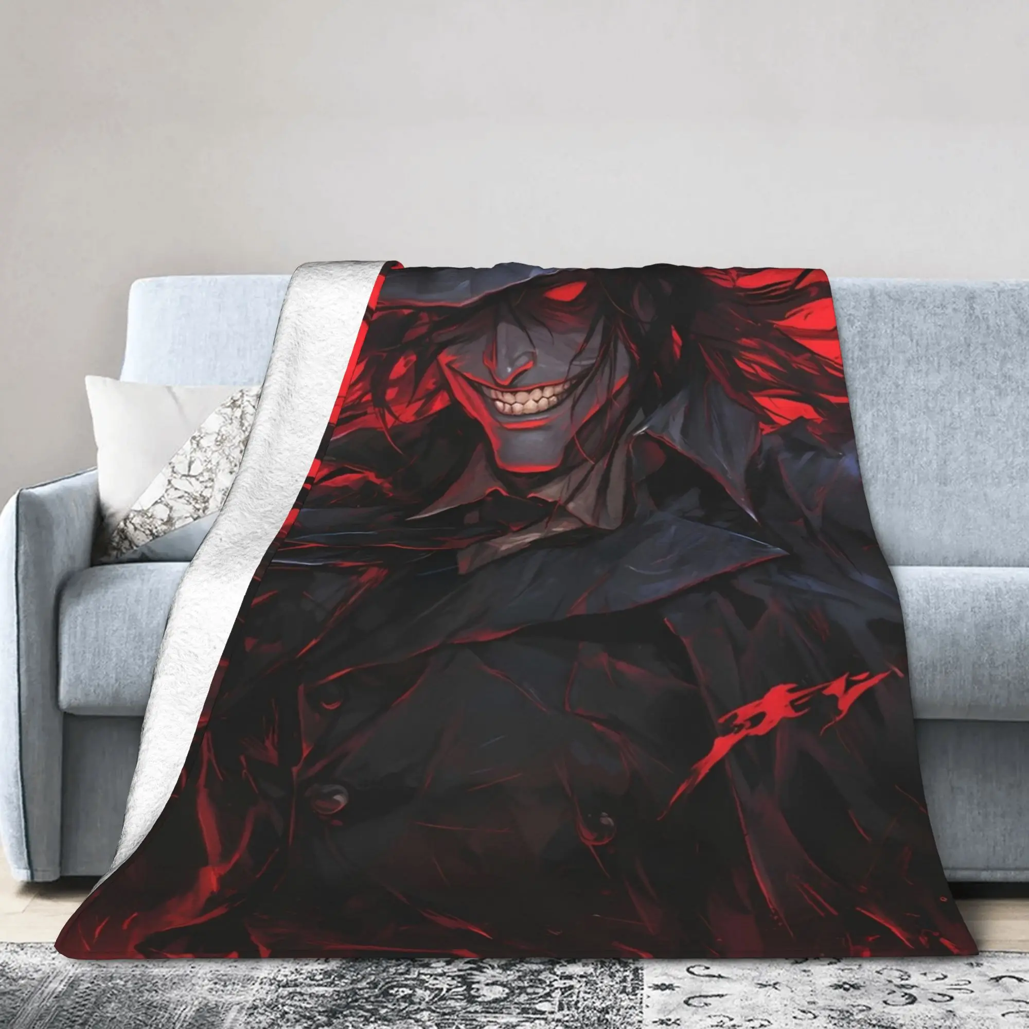 Alucard Hellsing مصاص دماء أنيمي الظلام القوطية بطانية الصوف متعددة الوظائف لينة رمي بطانية للسرير في الهواء الطلق المفرش #1