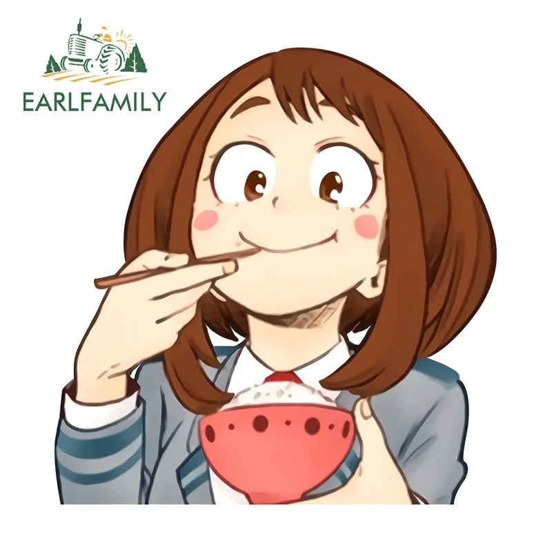 

Наклейки на автомобиль EARLFAMILY Ochaco Uraraka, милые забавные аниме-наклейки на лобовое стекло, наклейки на корпус компьютера, простые устойчивые к царапинам аксессуары