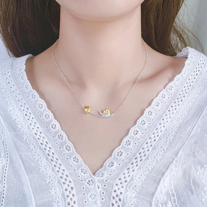 Uini-Tail hot new 925 sterling silver snail mushroom necklace fashion trendy sweet romantic cute animal pendant jewelry  XL220