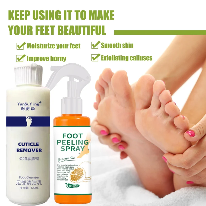 120ml Foot Exfoliator Softener 100ml Foot Spray 6 Seconds Remove Dead Skin Calluses Anti-Cracked Heel Enhancer Nail Pedicure