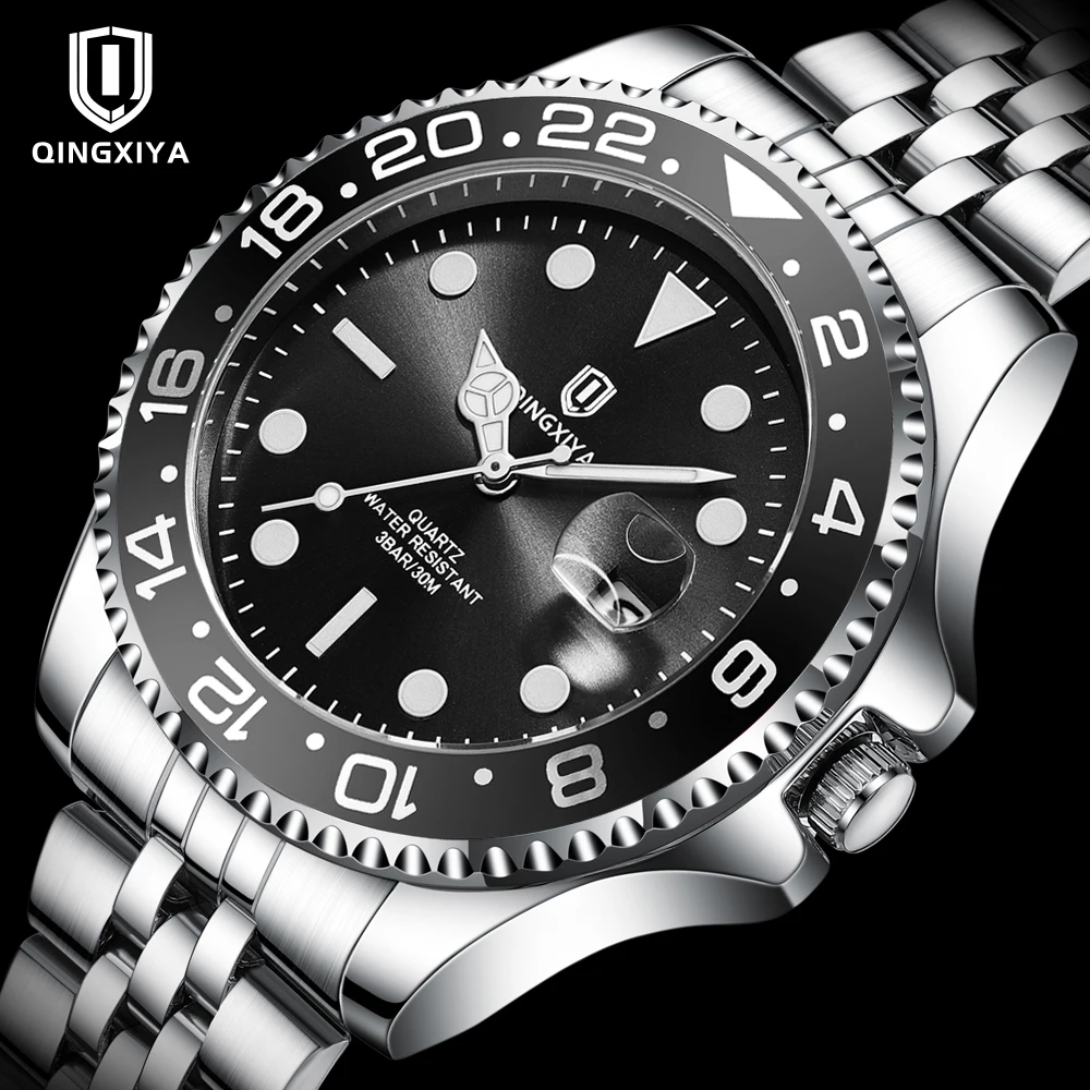 

QINGXIYA 2025 новые роскошные мужские кварцевые часы из нержавеющей стали, водонепроницаемые светящиеся часы, лучший бренд, мужские часы с датой, reloj hombre