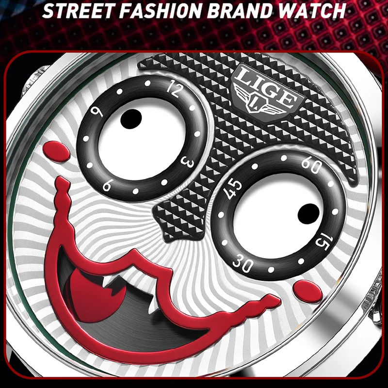 

LIGE watches for men 2026 Clown Dial Watch Unique Fashion funny watch Cool quartz wristwatch Waterproof Casual male watch reloj
