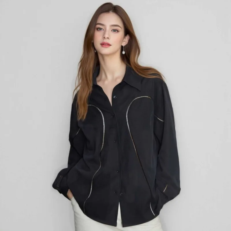 

Осенняя новая женская модная полая кружевная лоскутная рубашка с защитой от солнца, свободный топ для поездок на работу