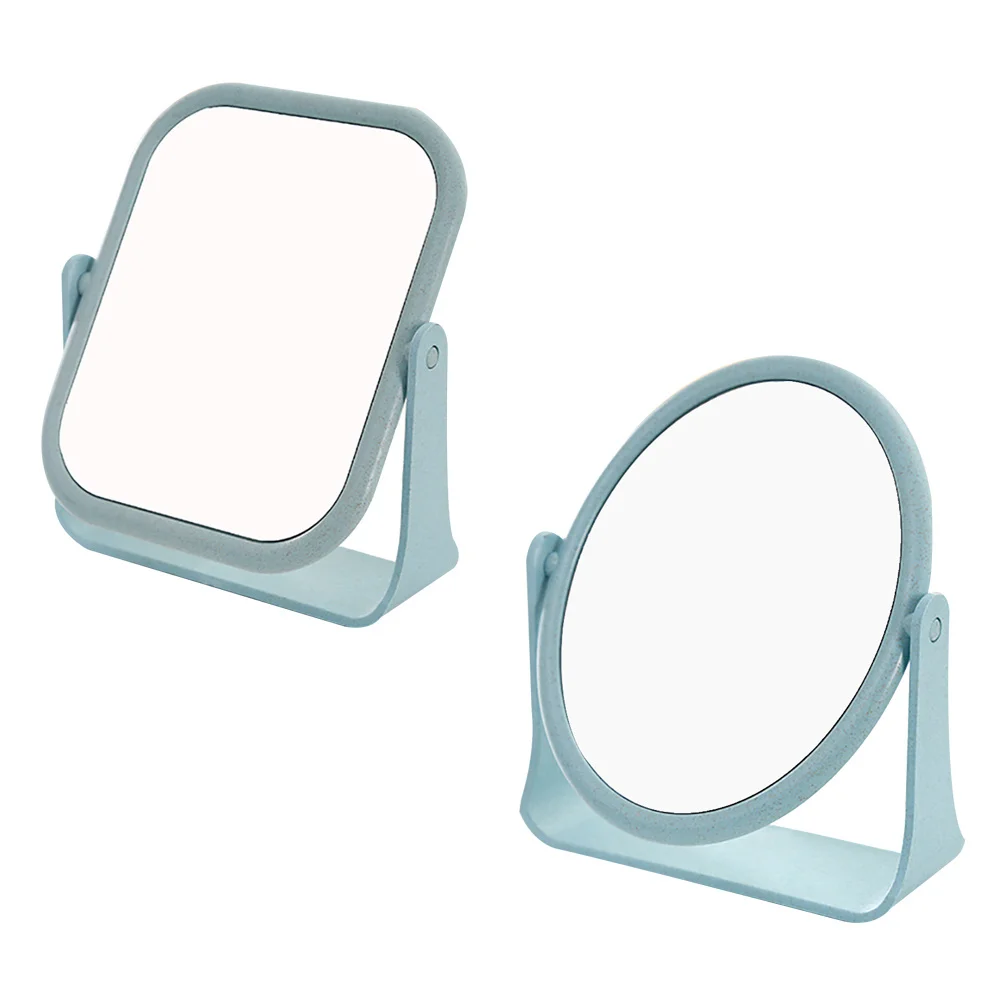 

2Pcs Makeup Mirrors Double-Sided Rotatable Mirrors Oval Square Chic Desktop Desk Mirror