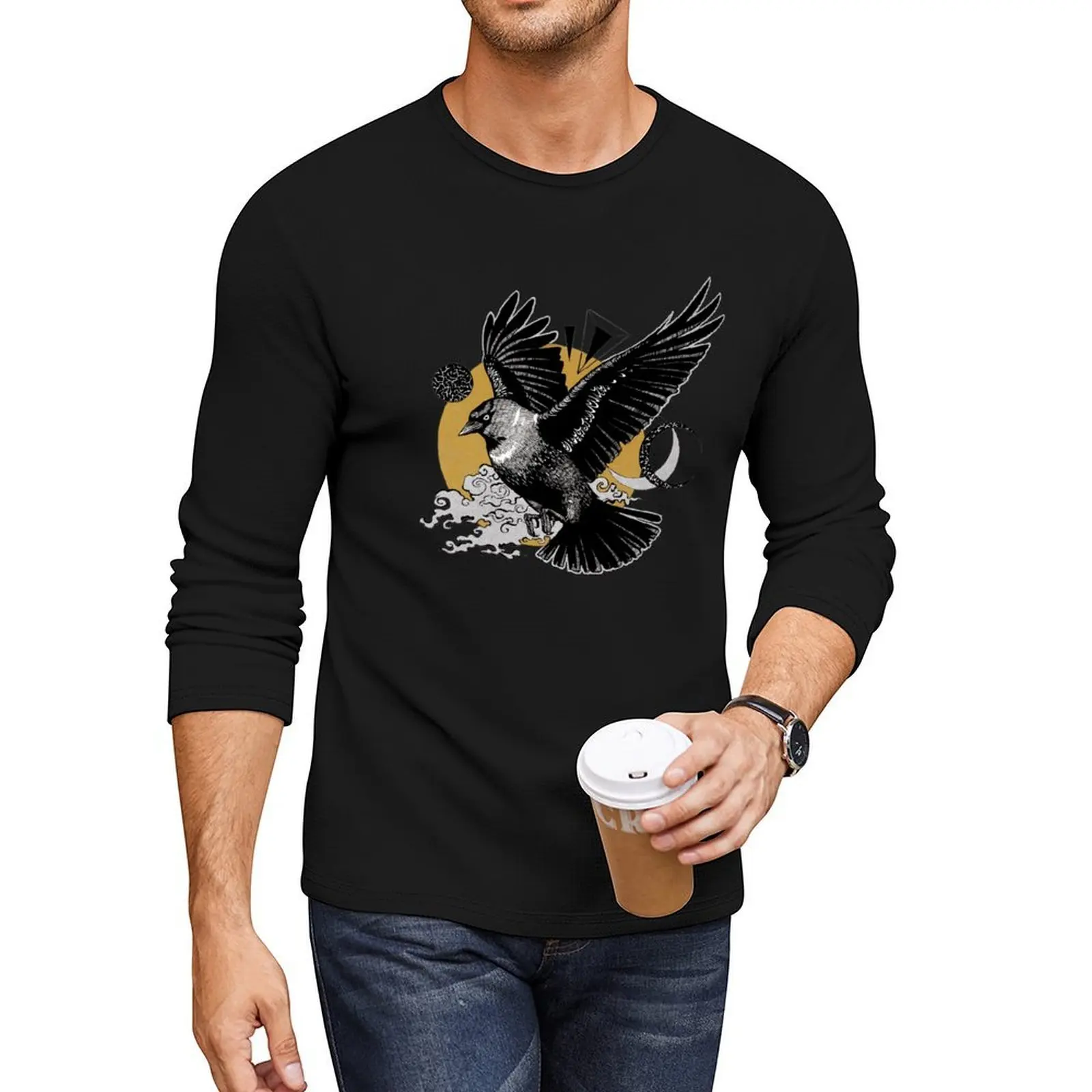 

Jackdaw Gold Moon Long T-Shirt boys animal print shirt plus size t shirts aesthetic clothes heavyweight t shirts tshirts for men