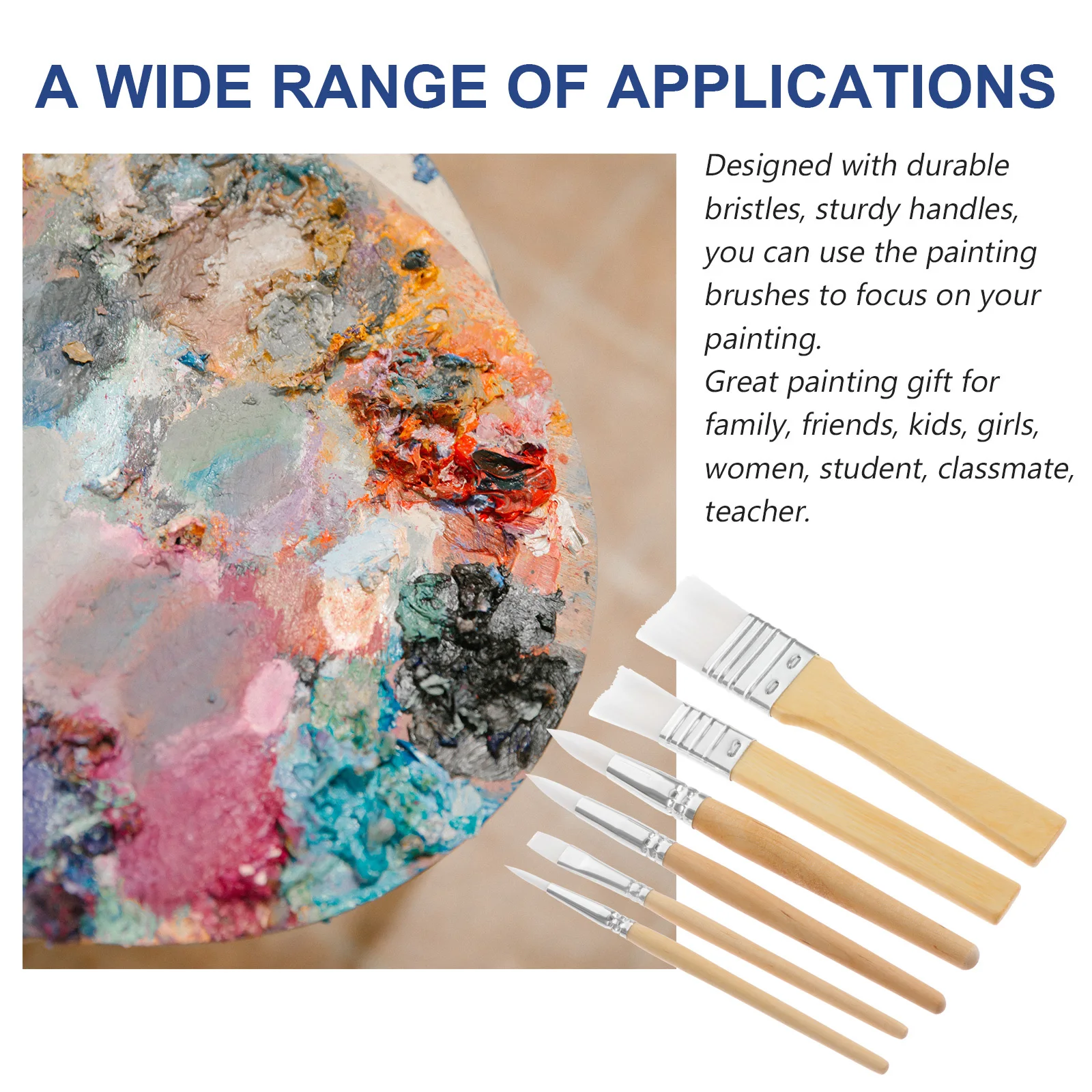 

6Pcs Oil Painting Brush Set Sturdy Wooden Handle Elastic Bristles Suitable for Watercolor Drawing Craft Painting School Use
