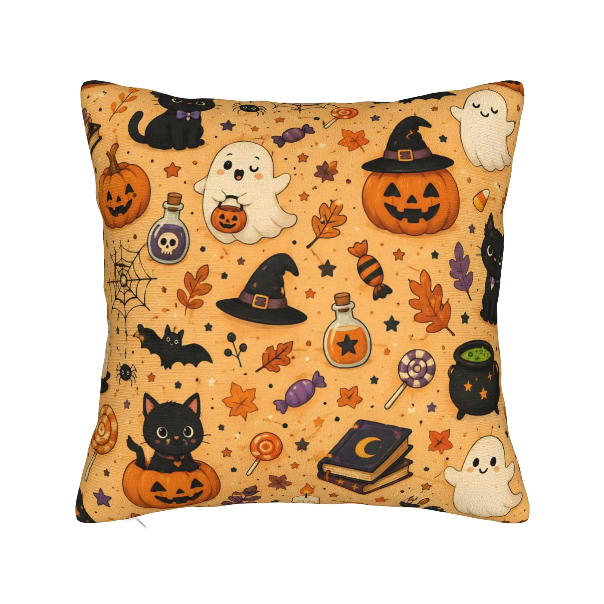 Halloween Ghost Pumpkin Spooky Trick Or Treat Witch Pillowcase Product Printed Cushion Cover Decoration Throw Pillow Case