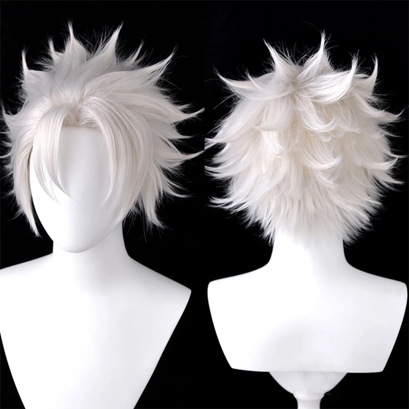 Shinazugawa Sanemi Cosplay Wig Anime Silvery White Hair Temperature Hair Strands Performance Halloween For Man