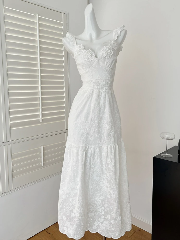 Damen Maxi Rückenfreies Kleid Französisch Vintage Kleid Einteiler Party Coquette Shoujo Mori Mädchen