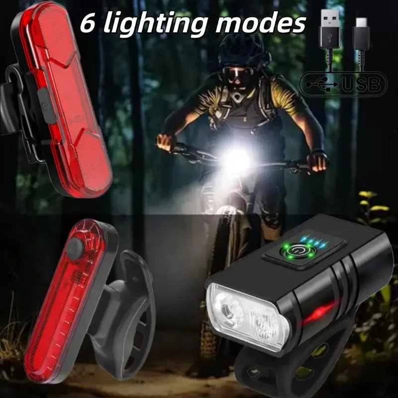1 Set Rechargeable Bicycle Flashlight Bike Light Front LED Power Display Cycling Headlight Taillight For Cycling Riding Safety