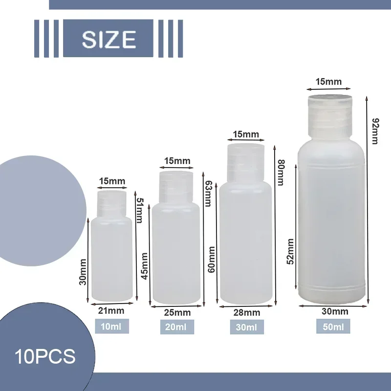 10pcs 10ml-50ml Plastic Clamshell Bottles for Refillable Emulsion Essential Oil Body Wash Conditioner Liquid Travel Dispensers