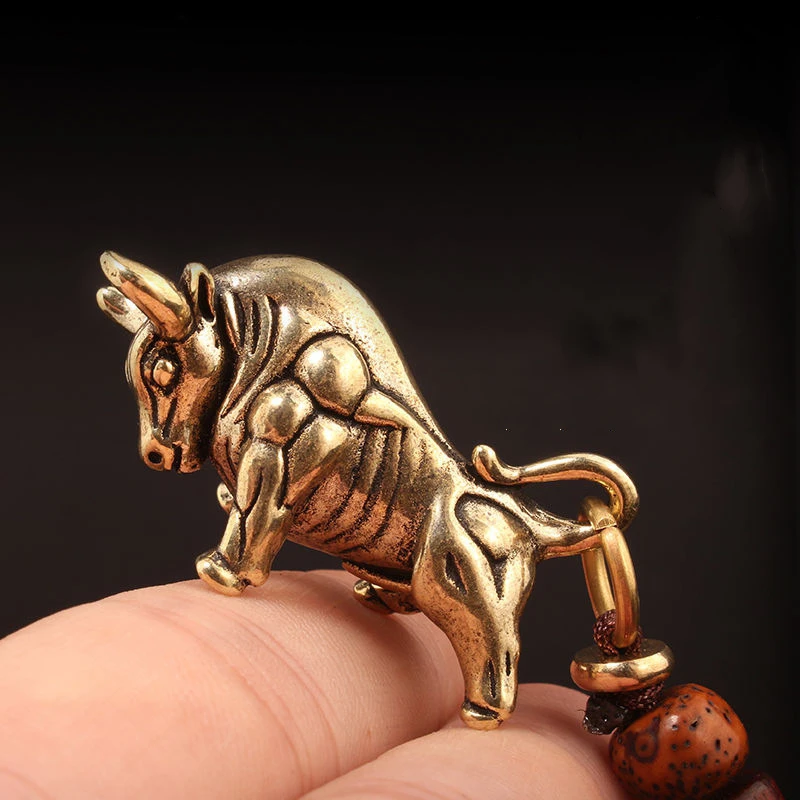 1PC Car Decoration Miniature Ornaments Retro Brass Bull Sculpture Office Desk Rich Cow Creative Small Gifts