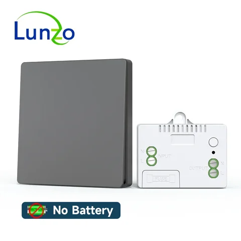 Lunzo RF 433 Self-generating Wireless Switch 1/2/3 Gang No Battery Required Self-Powered Waterproof Remote Control Light Switch