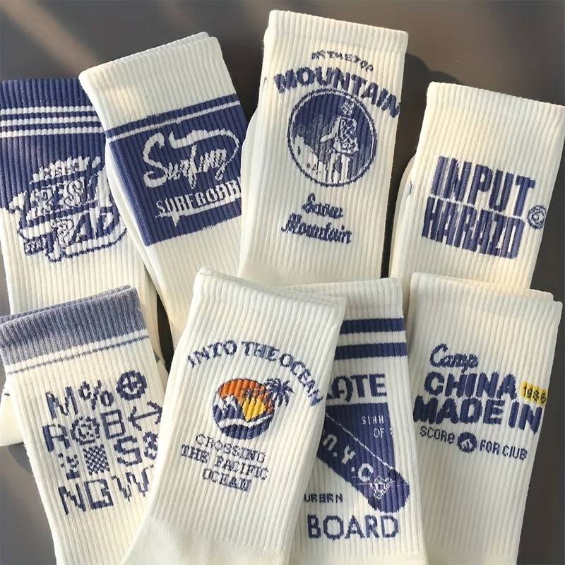 Herren Vintage Streetwear Crew Socken – Harajuku Skate Surf Mountain Print Socken, modische Hip-Hop Damen Freizeit Sportsocken bis zur Wade