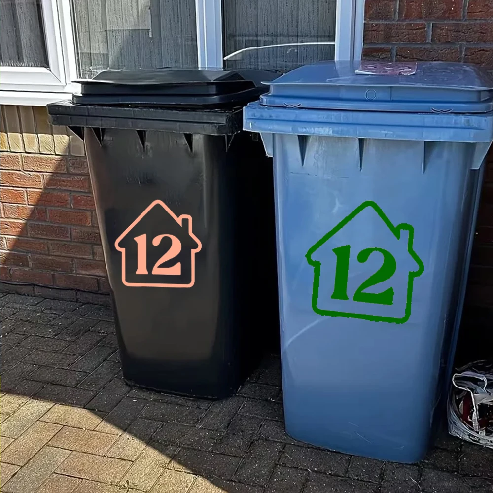 

4Pcs House Pattern Wheelie Bin Stickers Customized Street Number Vinyl Stickers Wall Sticker Rubbish Trash Bin Decal