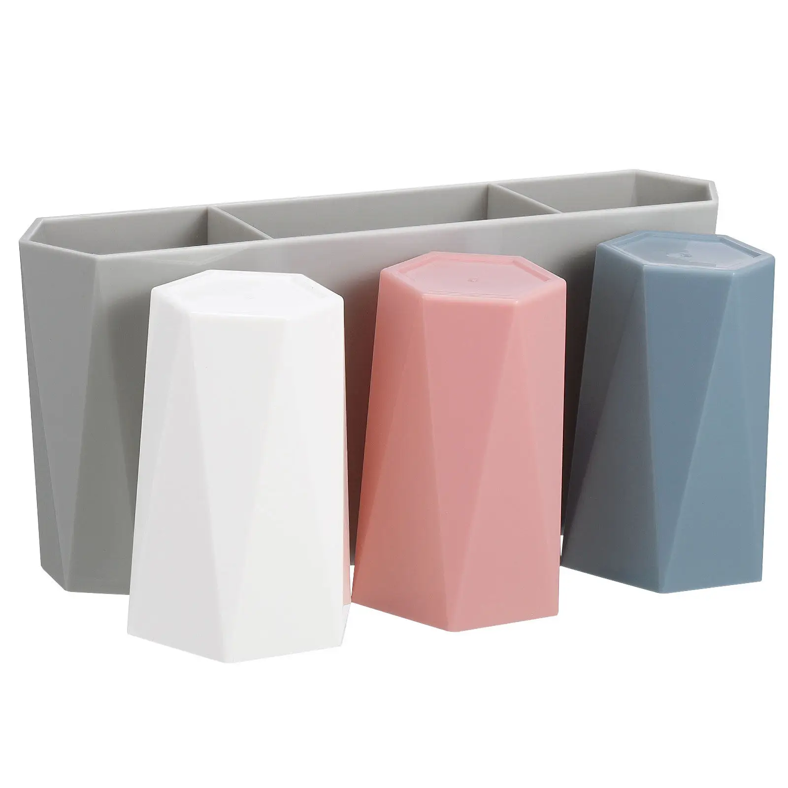 1Set Wall Mounted Toothbrush Toothpaste Holder Mug Cup Rack Bathroom Organizer Space Saving 3 Removable Cups Drying Cover