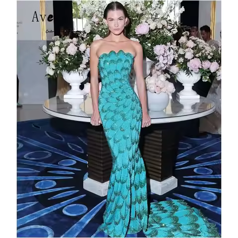Avery Custom Fishtail Sleeveless Off-shoulder Flower Elegant Night Dresses 2025 Woman Luxury Evening Dress Long Prom Dress Party