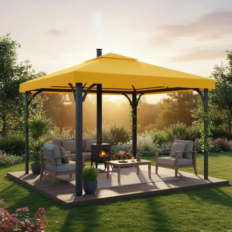 Bâche de toit de pavillon jaune 3x3 m avec trou pour cheminée, 310 g/m²