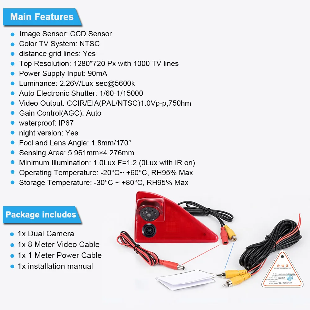 Car Double reversing camera for Nissan NV400 X62 X62B Opel Vauxhall Movano B Renault Master II Bus Kasten brake stop lamp light