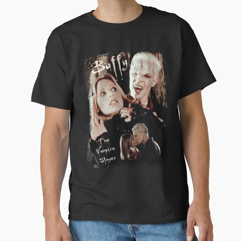 Vintage scary film The Buffy  & Spike Vampire Slayer horror movies Classic T-shirt for men Large size Adult Tops S-6xl