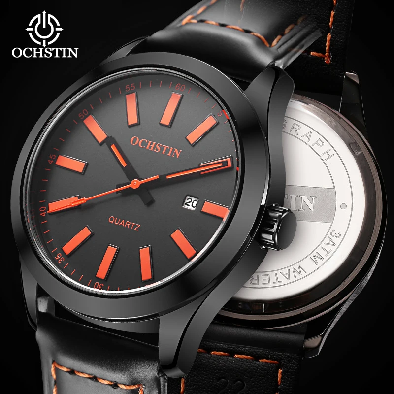 OCHSTIN Men's Legend Quartz Watch Features Balanced Alloy Case Solid Thickness Soft Skin-friendly Genuine Leather Strap Watches
