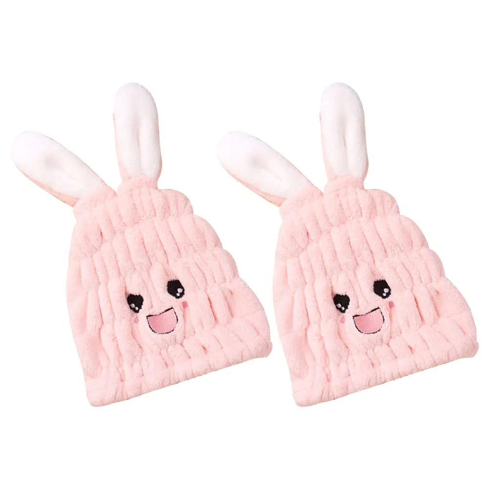 

2pcs Dry Hair Towel Super Absorbent Thick Cartoon Rabbit Ears Bath Cap Fast Drying s Microfiber Head Wrap Shower Accessories