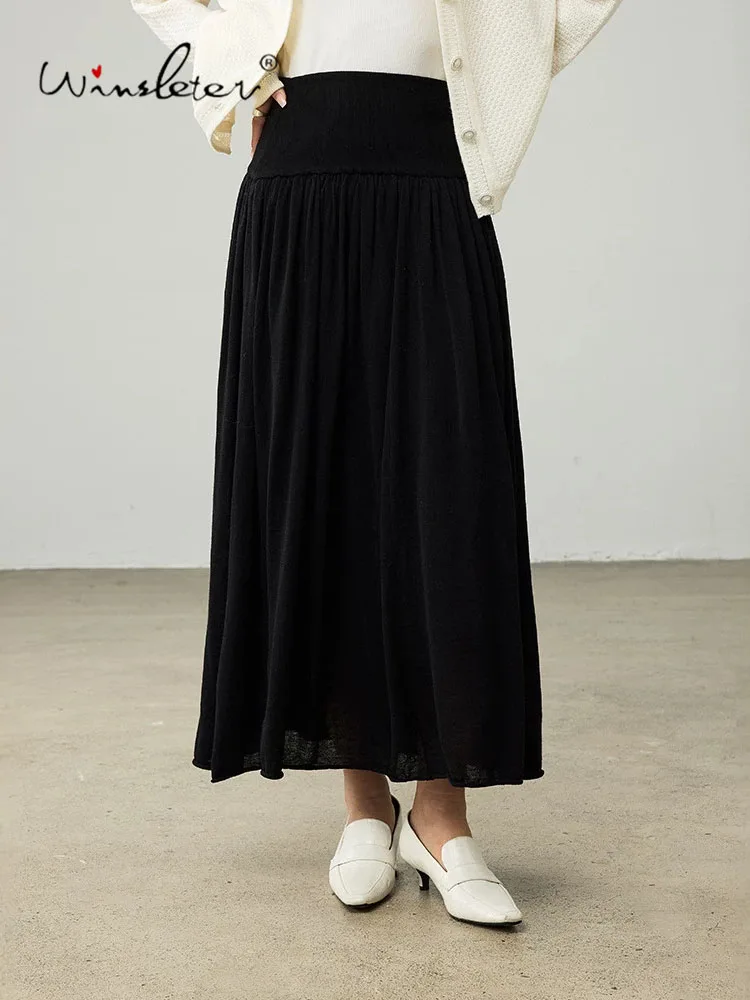 Winsleter-32.4%Wool Elegant Knit Skirts, Elastic Waist Solid, Women Versatile High Elasticity Thin Skirts, 2026 Autumn B67813CC